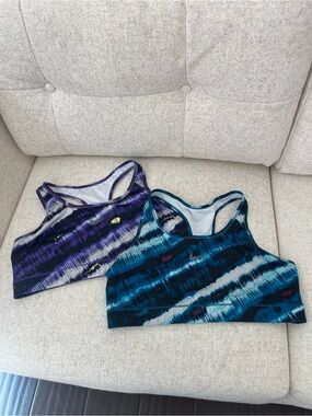 Pair of Patterned Racerback Sports Bras - Blue & Purple